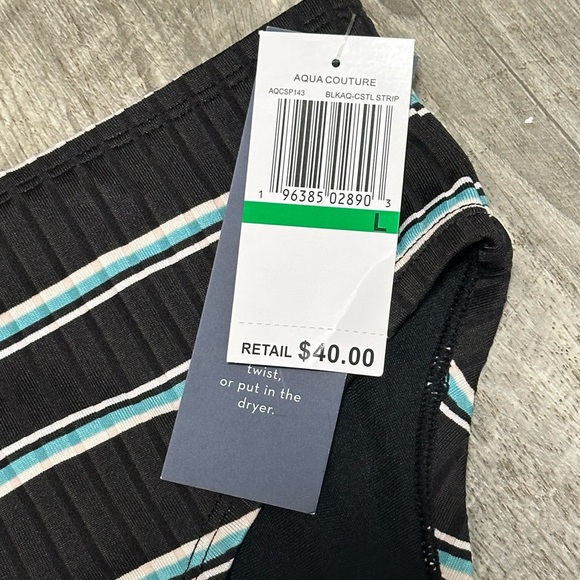 Aqua Couture Large Swim Bikini Bottom Hipster Stripe Black Blue Swimwear NWT - Picture 5 of 9